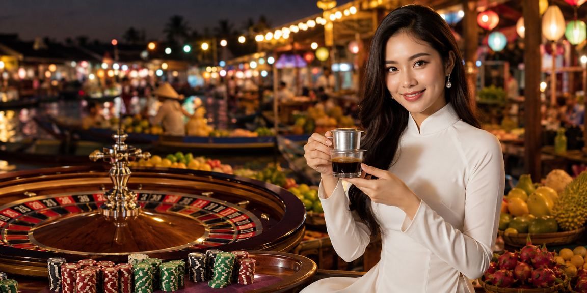 Người phụ nữ mặc áo dài tham gia trò chơi roulette trực tuyến tại vùng Mekong